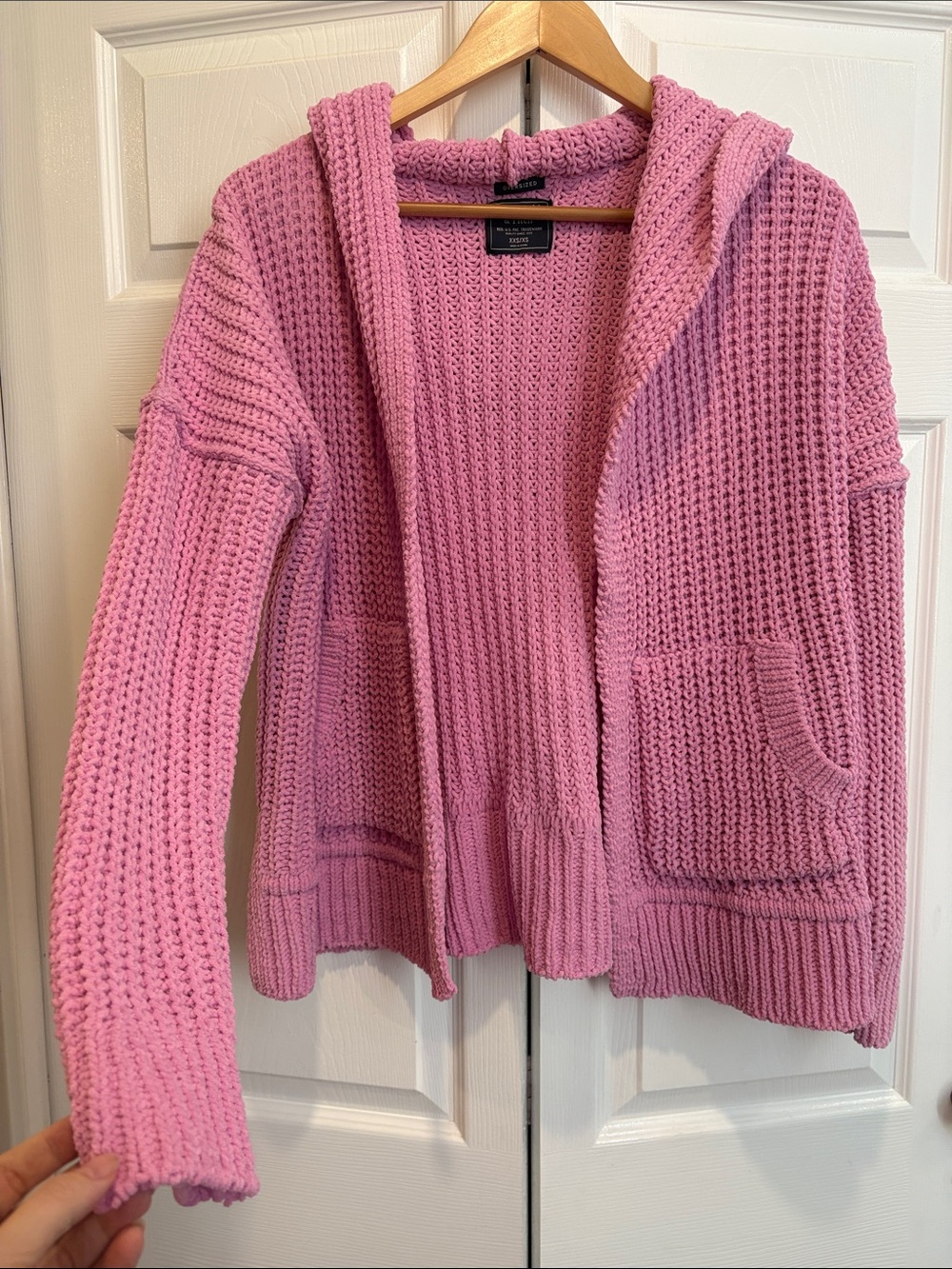 Abercrombie & Fitch Pink Hooded Chunky Knit oversized Cardigan